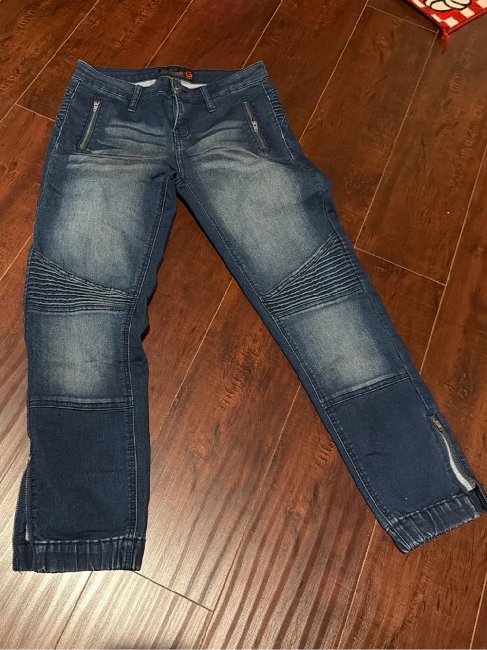 G by Guess Men's Dark Blue Washed Moto Jeans